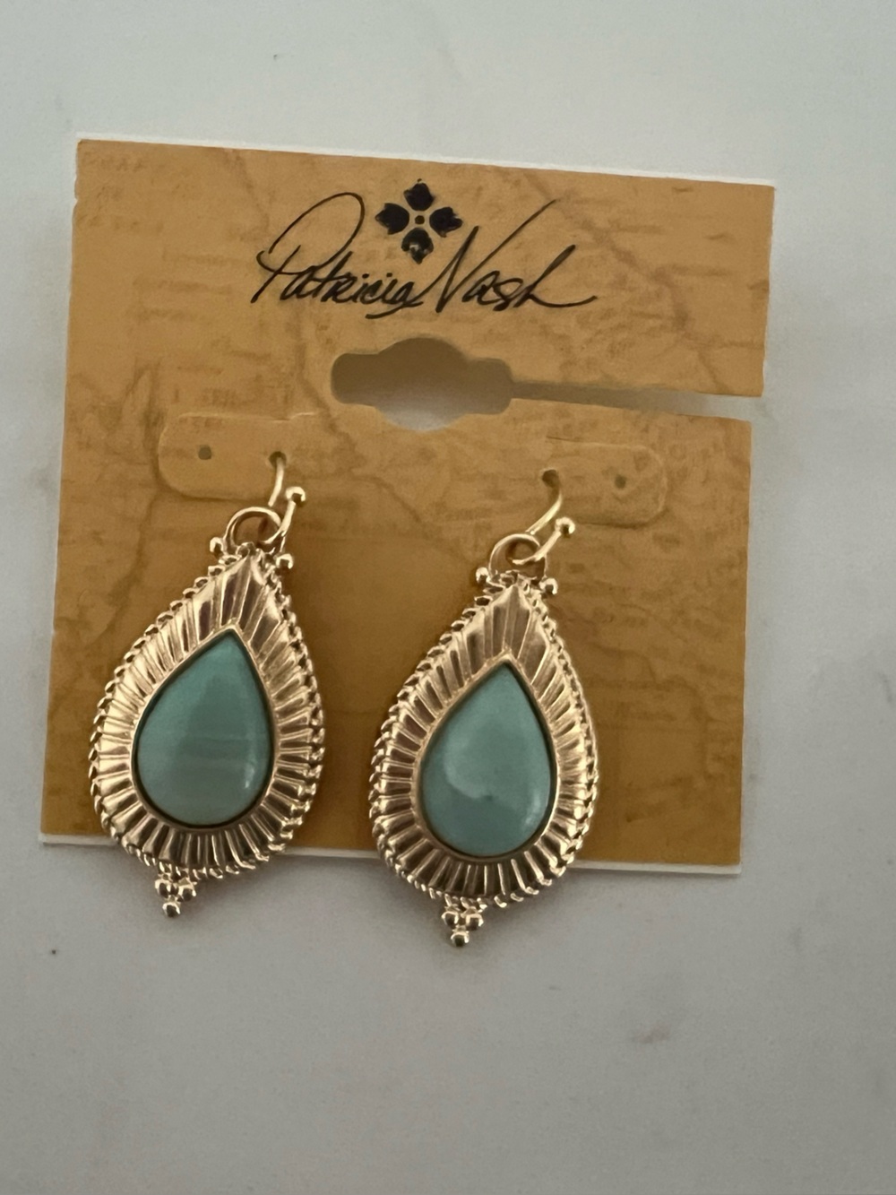 Patricia Nash Gold Teardrop Earrings with Aqua Center